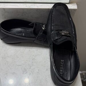 Versace Black Textured Men's Slip-Ons